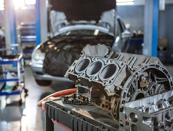 Engine block prepared for workshop repair