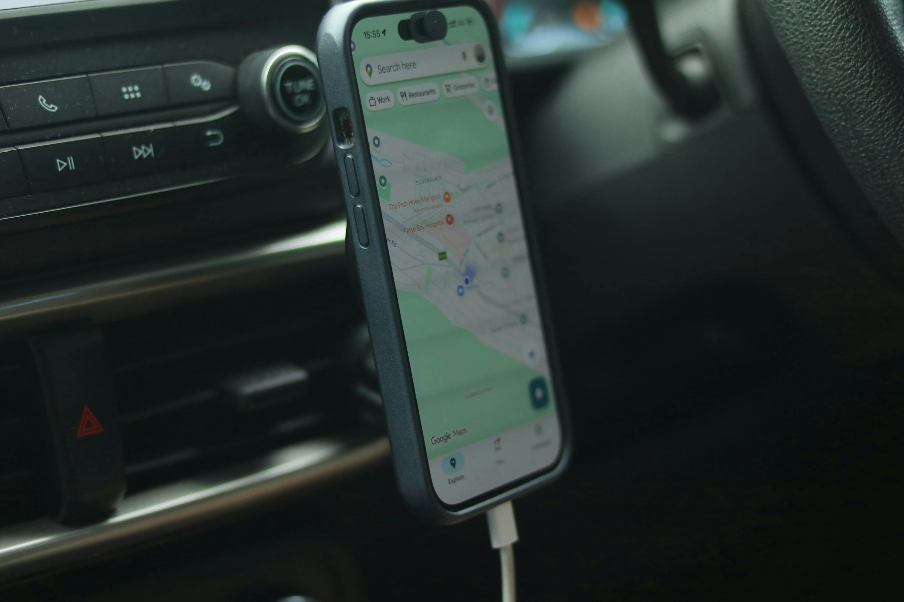 Mobile map view displayed inside a vehicle