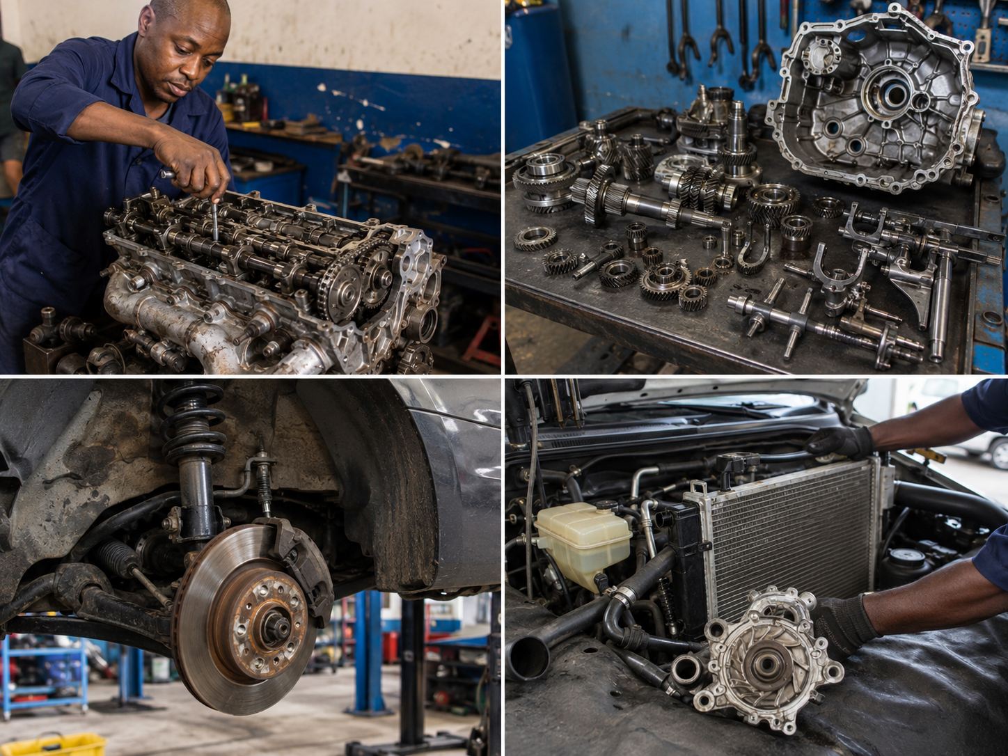 Mechanical repair areas including engine gearbox brakes suspension and cooling parts